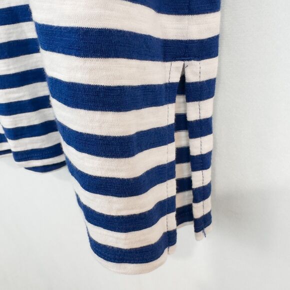 Chicos Cotton Slub Stripe Button Back Tee Womens 2 (L) Seafaring Blue Nautical - Picture 9 of 15